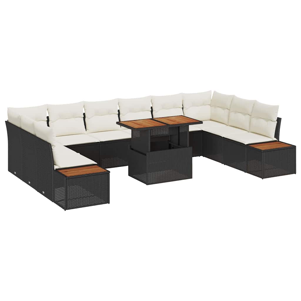 Set Divano da Giardino 11 pz Nero e Beige