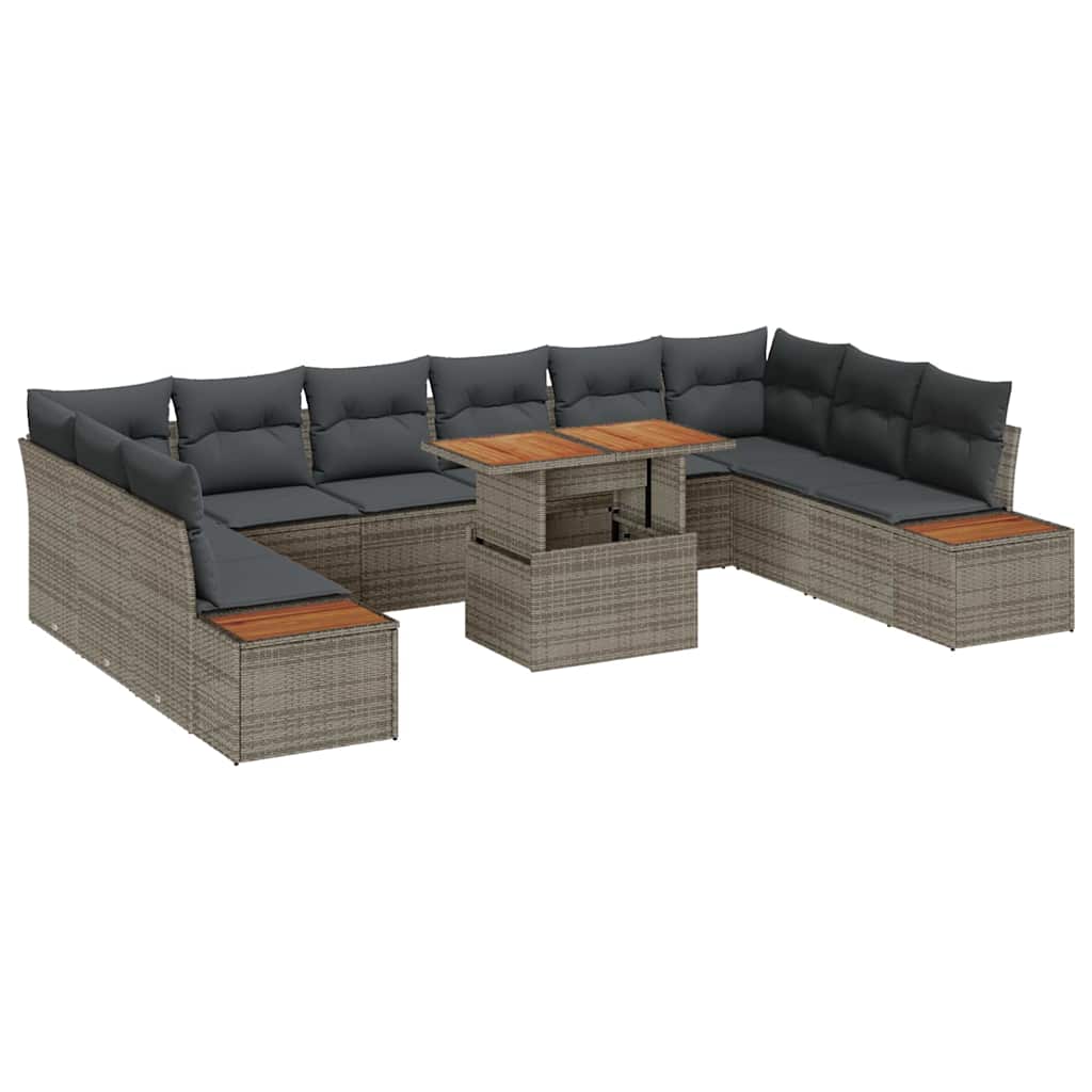 Set Divano da Giardino 11 pz Grigio e Marrone