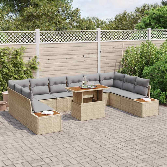 Set da Pranzo per Giardino con cuscino 11 pcs Beige e grigio