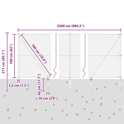 Palo della recinzione Grigio 25 x 1,6 m (maglia 60 x 60 mm)