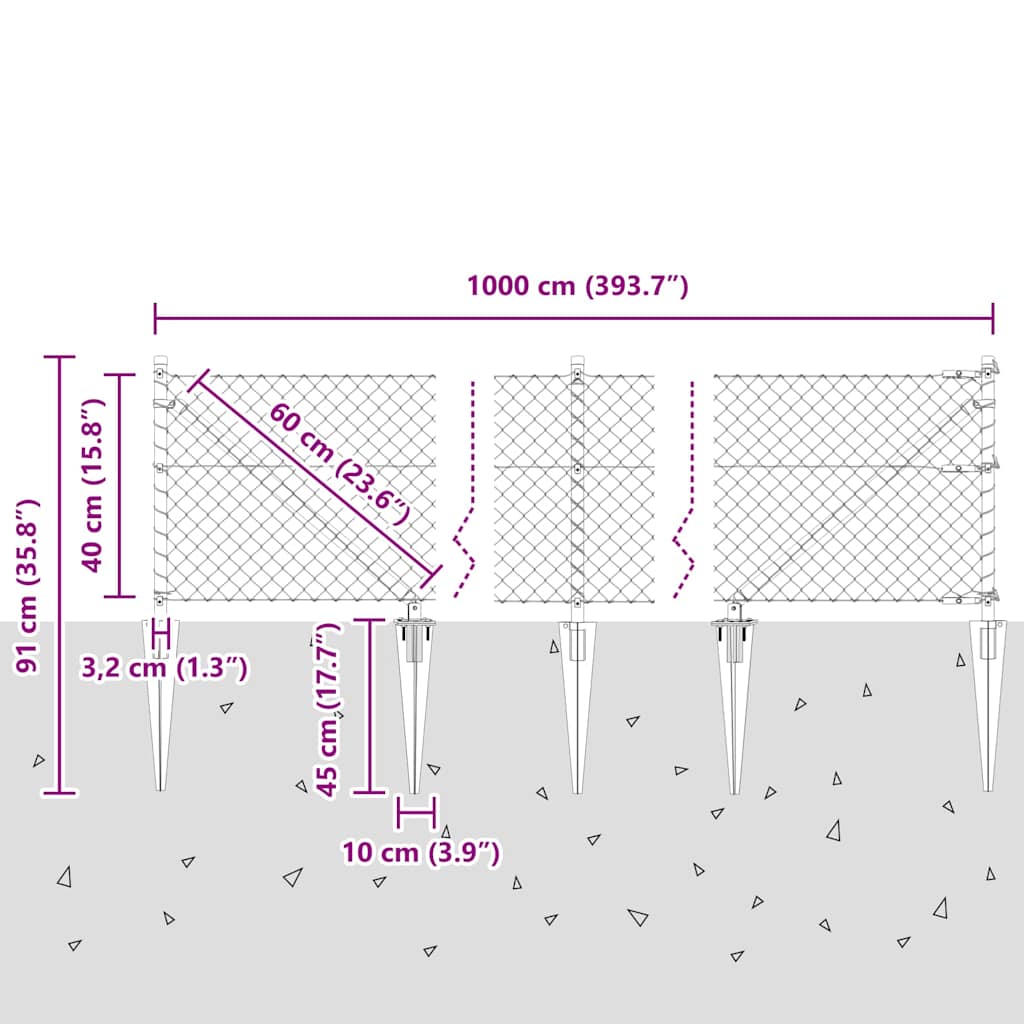 Palo della recinzione Argento 10 x 0,4 m (maglia 40 x 40 mm)