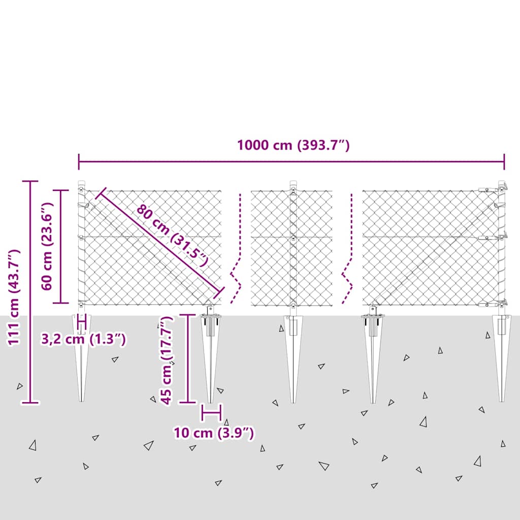 Palo della recinzione Argento 10 x 0,6 m (rete 40 x 40 mm)