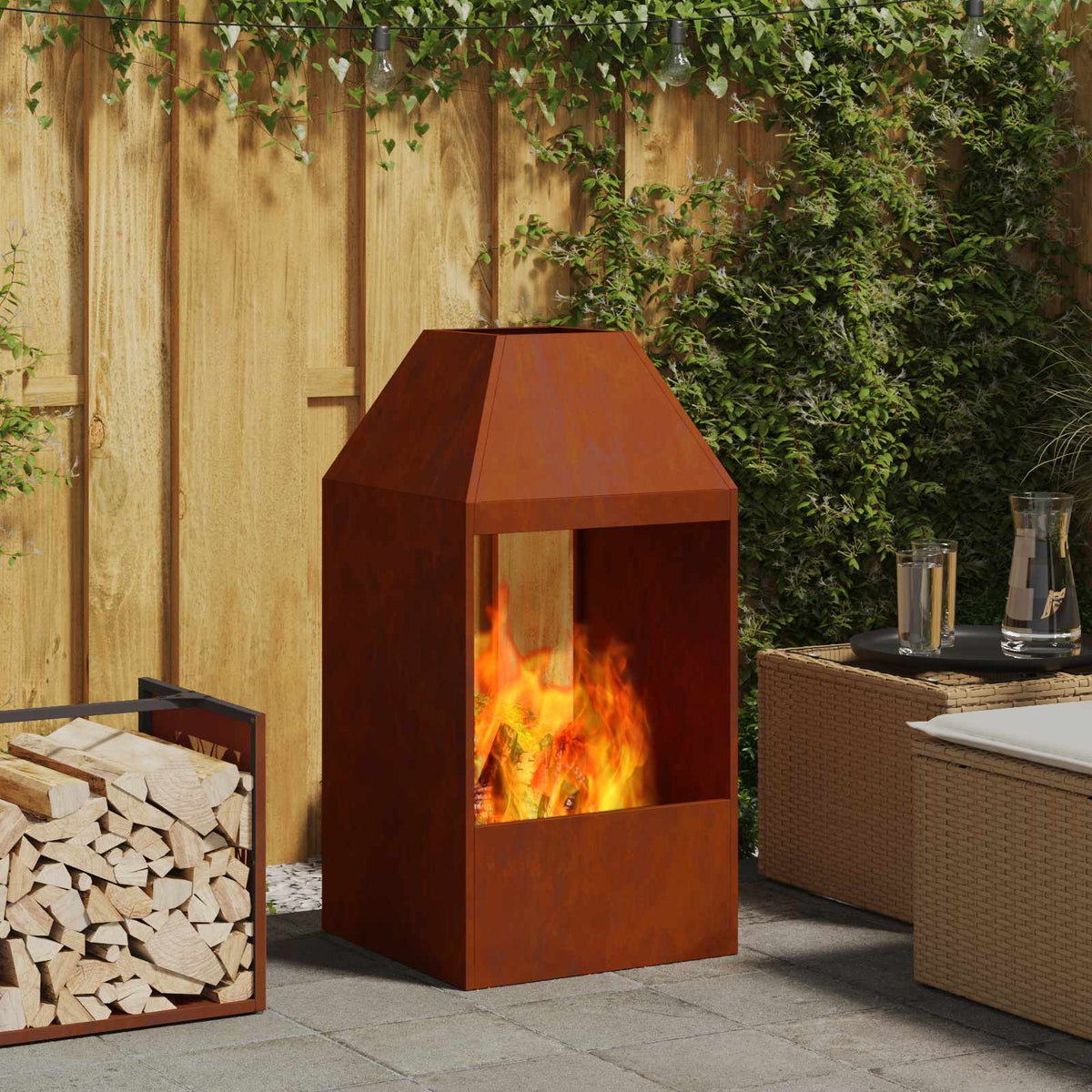 Braciere Ruggine 50 x 50 x 100 cm Acciaio Corten | homemem39