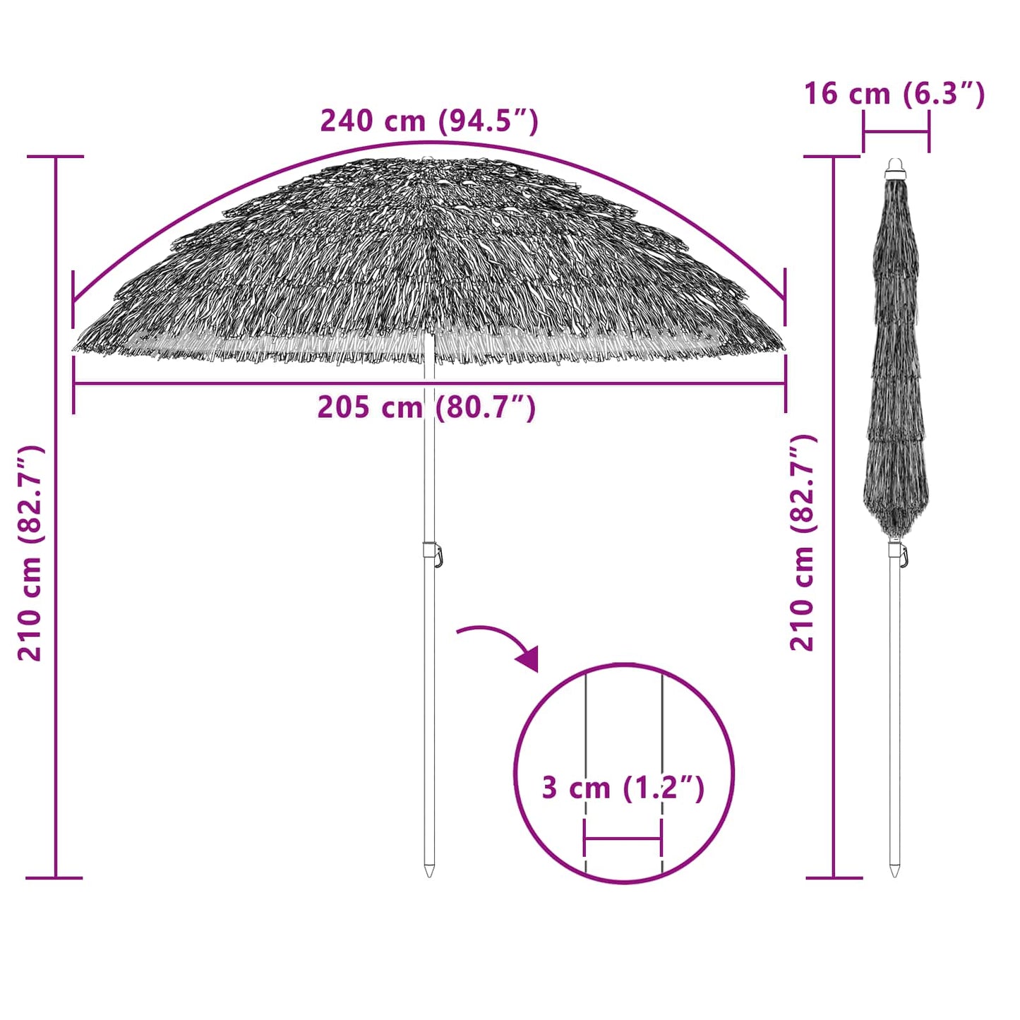 Ombrellone da Spiaggia Naturale 205 x 205 x 210 cm | homemem39