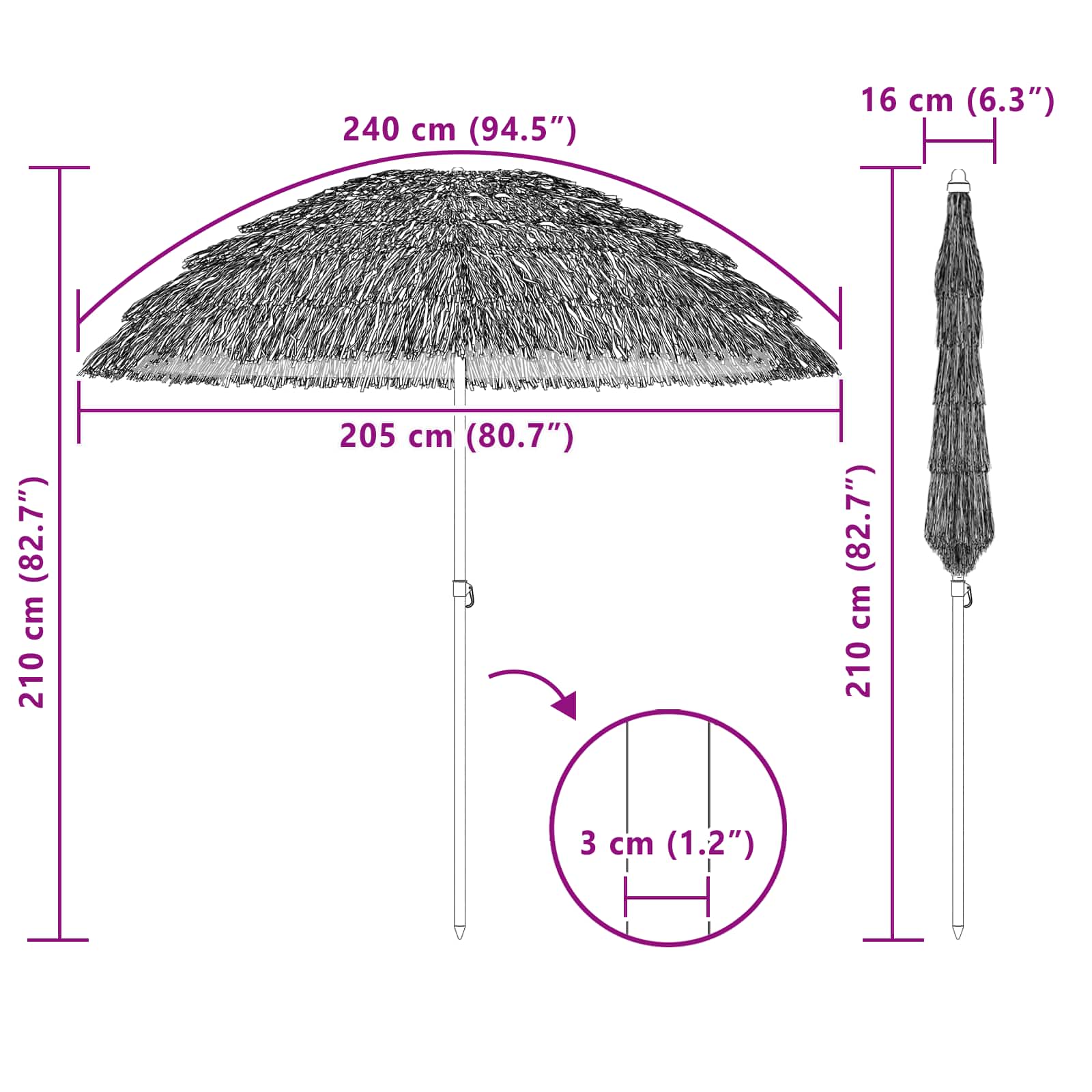 Ombrellone da Spiaggia Naturale 205 x 205 x 210 cm | homemem39