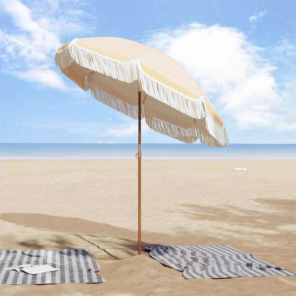 Ombrellone da Spiaggia Giallo e Bianco 160 x 160 x 196 cm
