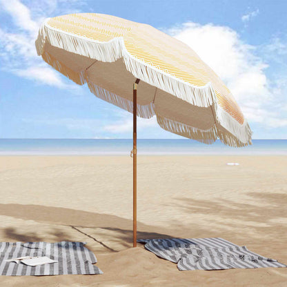 Ombrellone da Spiaggia Giallo e Bianco 205 x 205 x 210 cm | homemem39