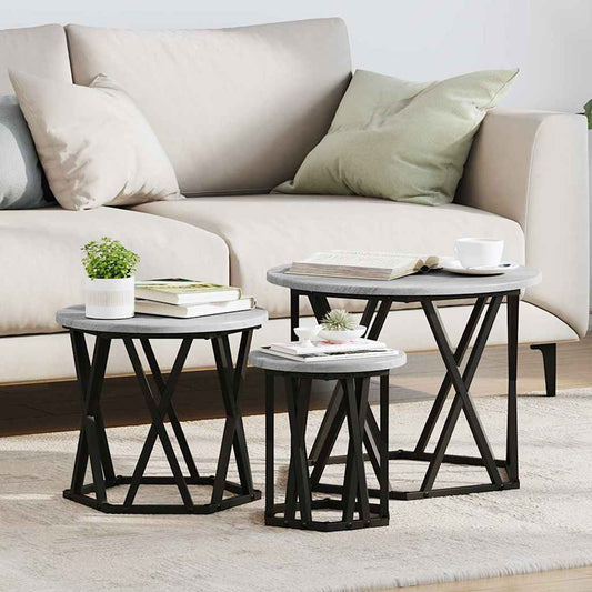 Tavolo Laterale Nesting 3 pcs Grigio Sonoma | homemem39