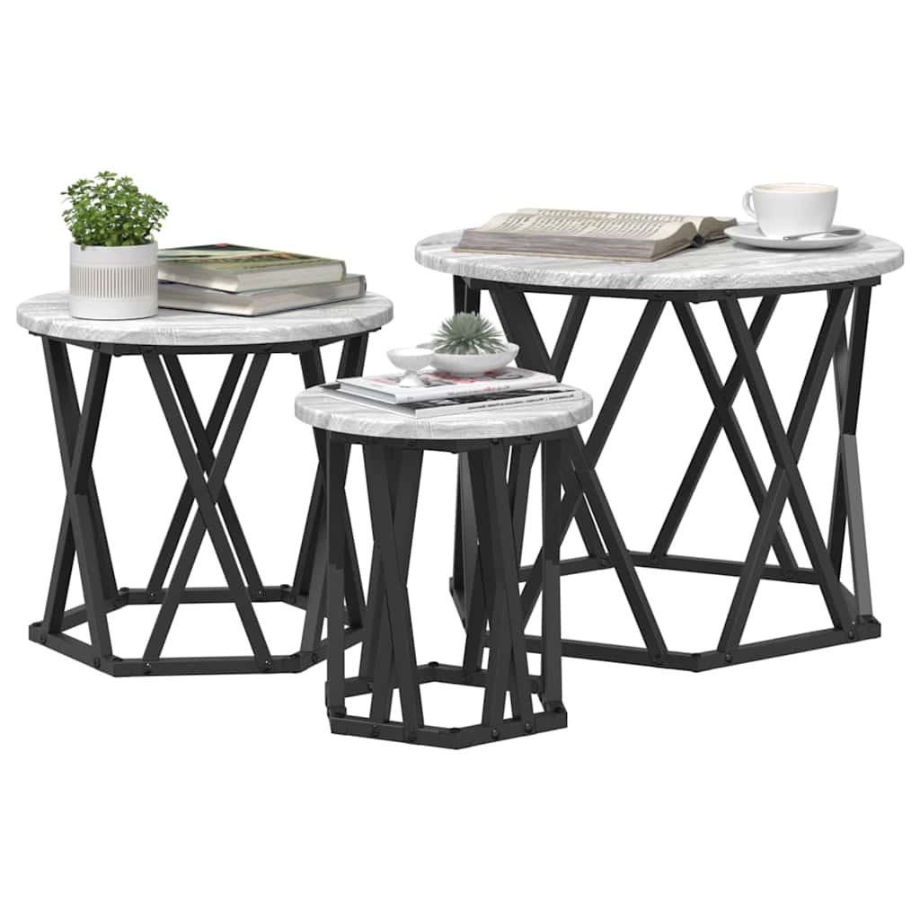Tavolo Laterale Nesting 3 pcs Grigio Sonoma