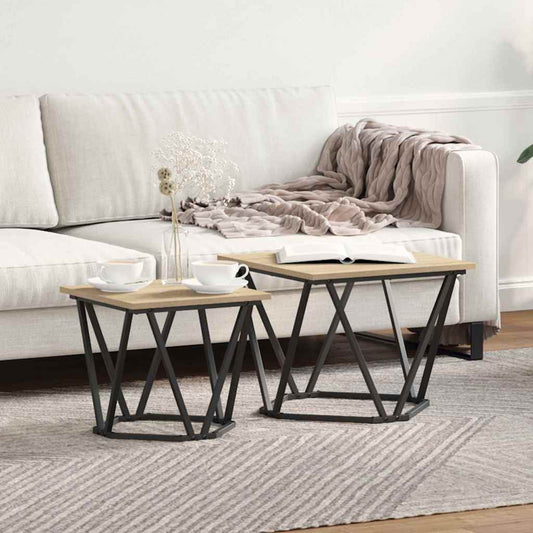 Set tavolini 2 pcs Rovere Sonoma Legno ingegnerizzato e acciaio | homemem39
