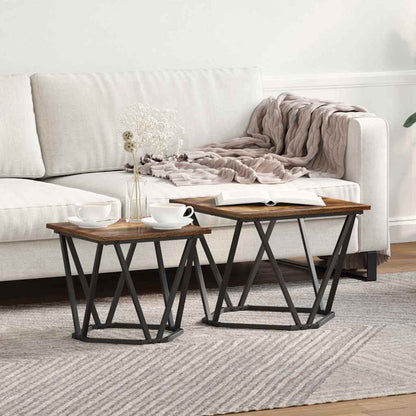 Set tavolini 2 pcs Rovere fumé Legno ingegnerizzato e acciaio