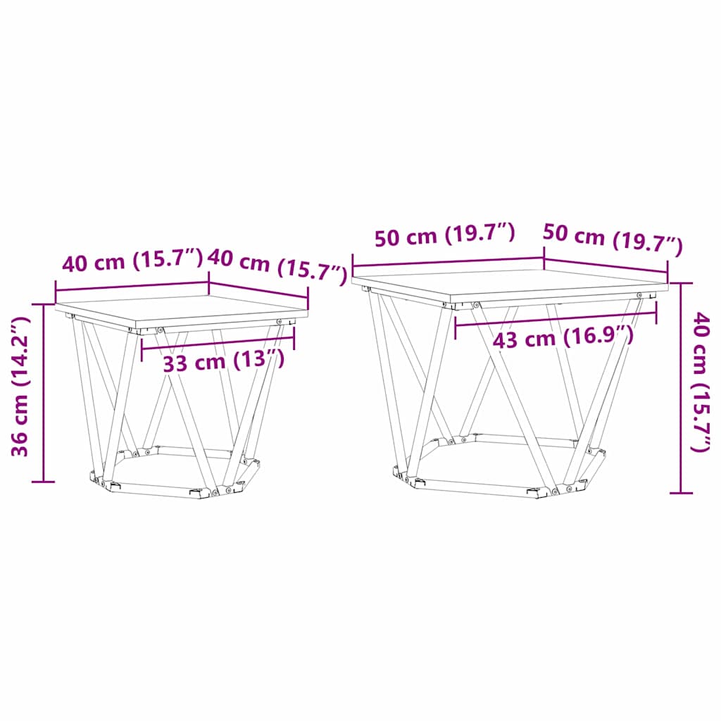 Set tavolini 2 pz Rovere artigianale 50 x 50 x 40 cm | homemem39