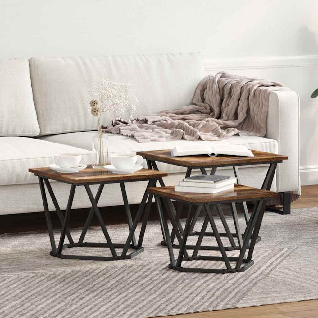 Tavolino da salotto 3 pcs Rovere fumé | homemem39