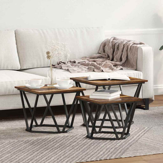 Tavolino da salotto 3 pcs Rovere fumé | homemem39