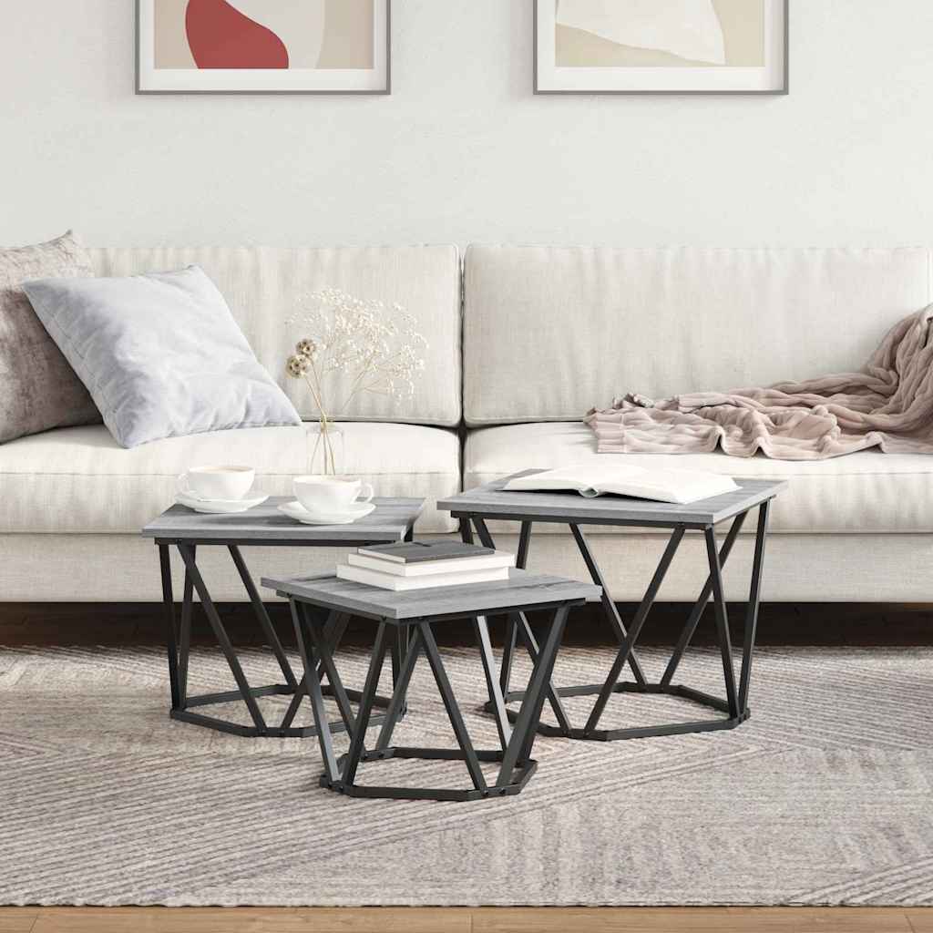Tavolino da salotto 3 pcs Grigio Sonoma | homemem39