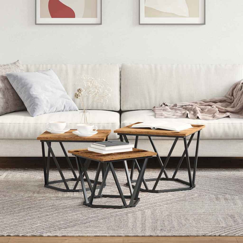 Tavolino da salotto 3 pcs Legno vecchio | homemem39