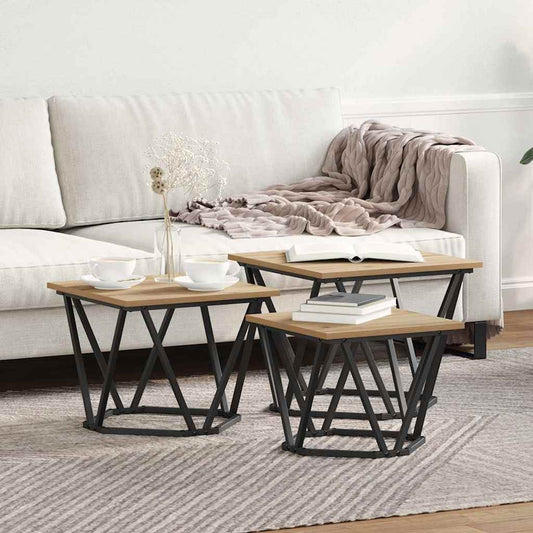 Tavolino da salotto 3 pcs Rovere artigianale 50 x 50 x 40 cm | homemem39