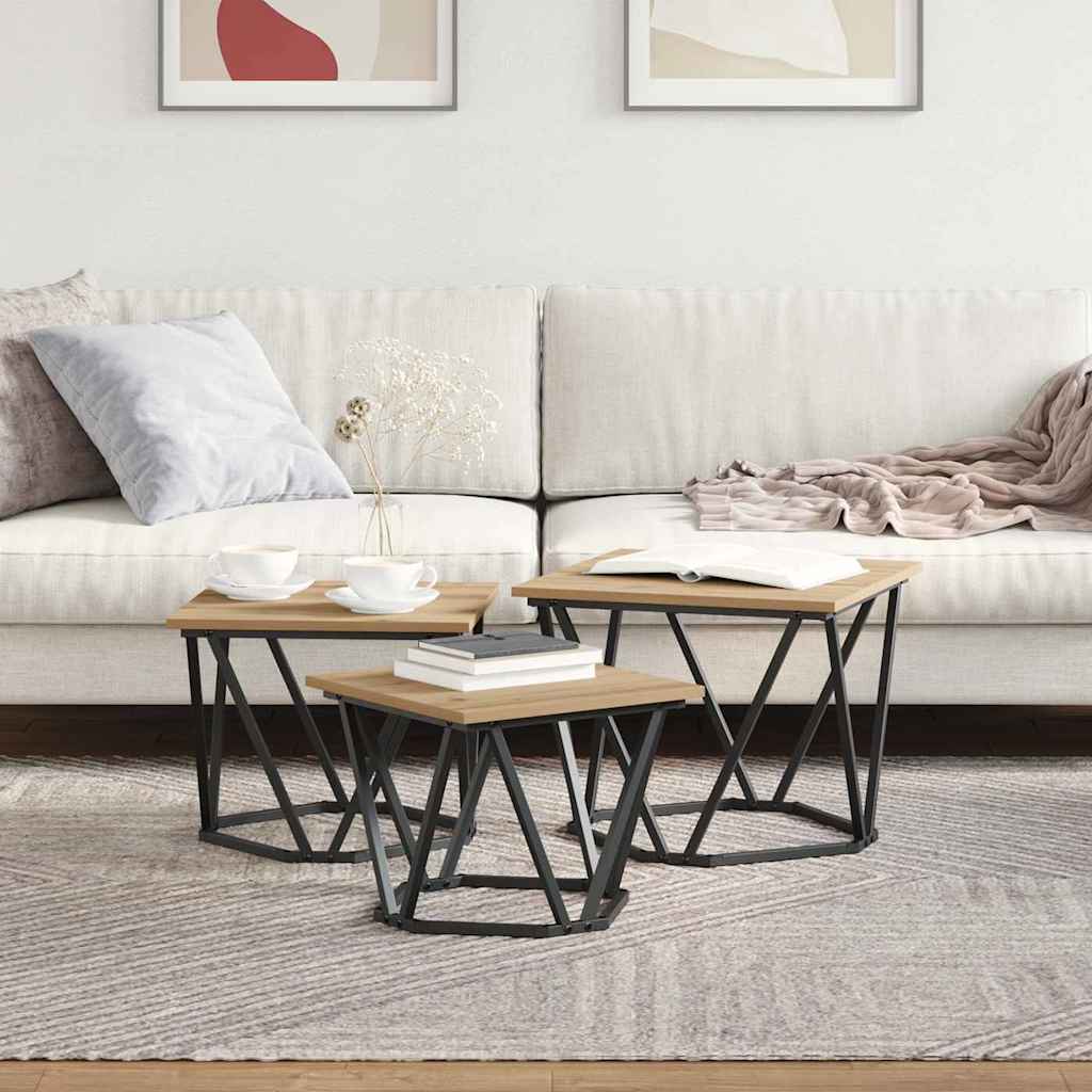 Tavolino da salotto 3 pcs Rovere artigianale 50 x 50 x 40 cm | homemem39