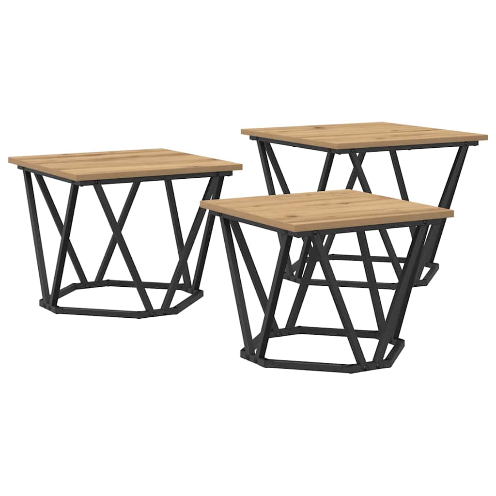 Tavolino da salotto 3 pcs Rovere artigianale 50 x 50 x 40 cm | homemem39