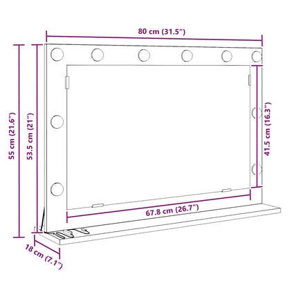Specchio da Vanità Rettangolare Rovere Nero 80 x 15 x 18 cm