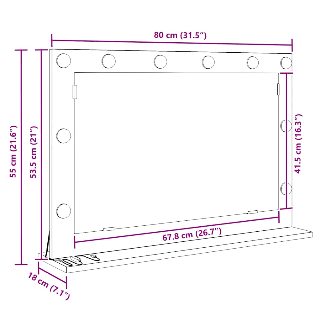 Specchio da Vanità Rettangolare Legno vecchio 80 x 55 x 18 cm