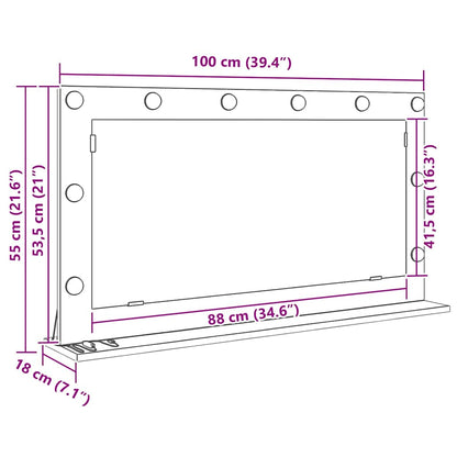 Specchio da Vanità Rettangolare Rovere fumé 100 x 55 x 18 cm