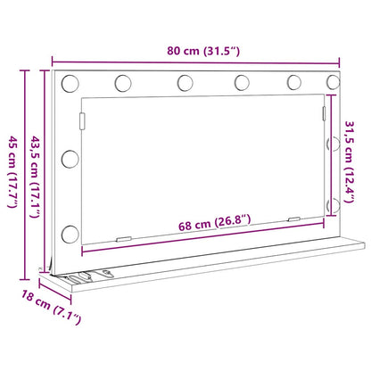 Specchio da Vanità Rettangolare Rovere fumé 80 x 45 x 18 cm