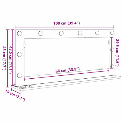 Specchio da Vanità Rettangolare Grigio Sonoma 100 x 45 x 18 cm