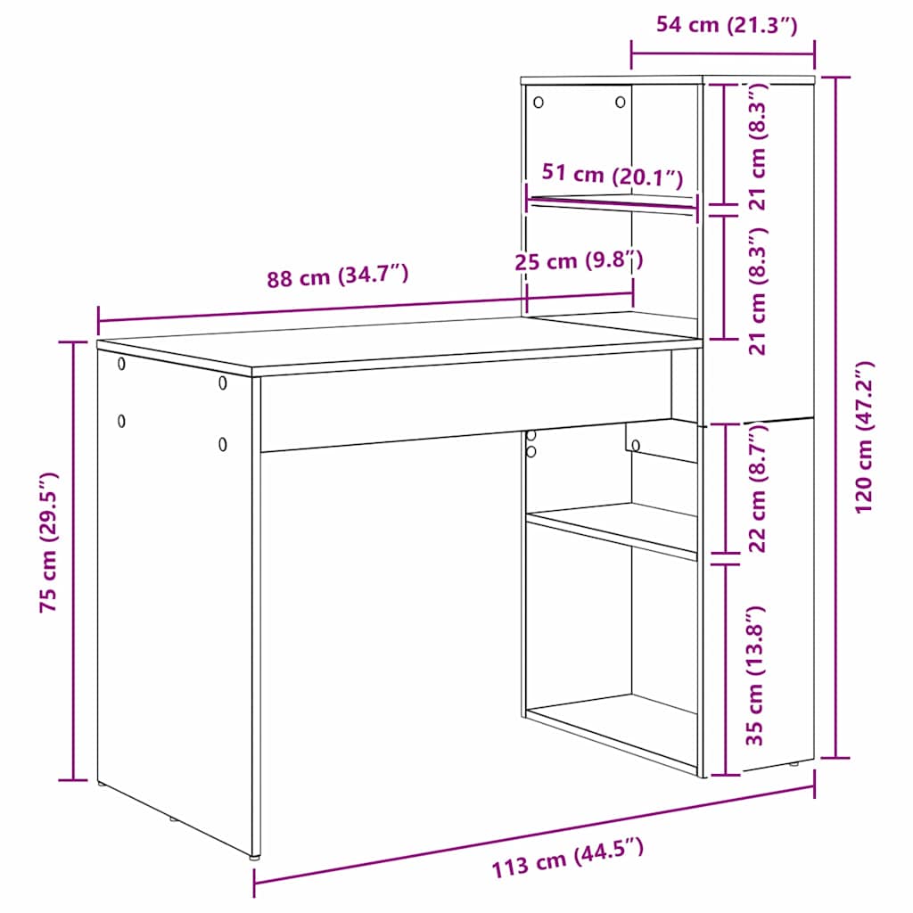 Scrivania Grigio Sonoma 113 x 54 x 120 cm Legno multistrato