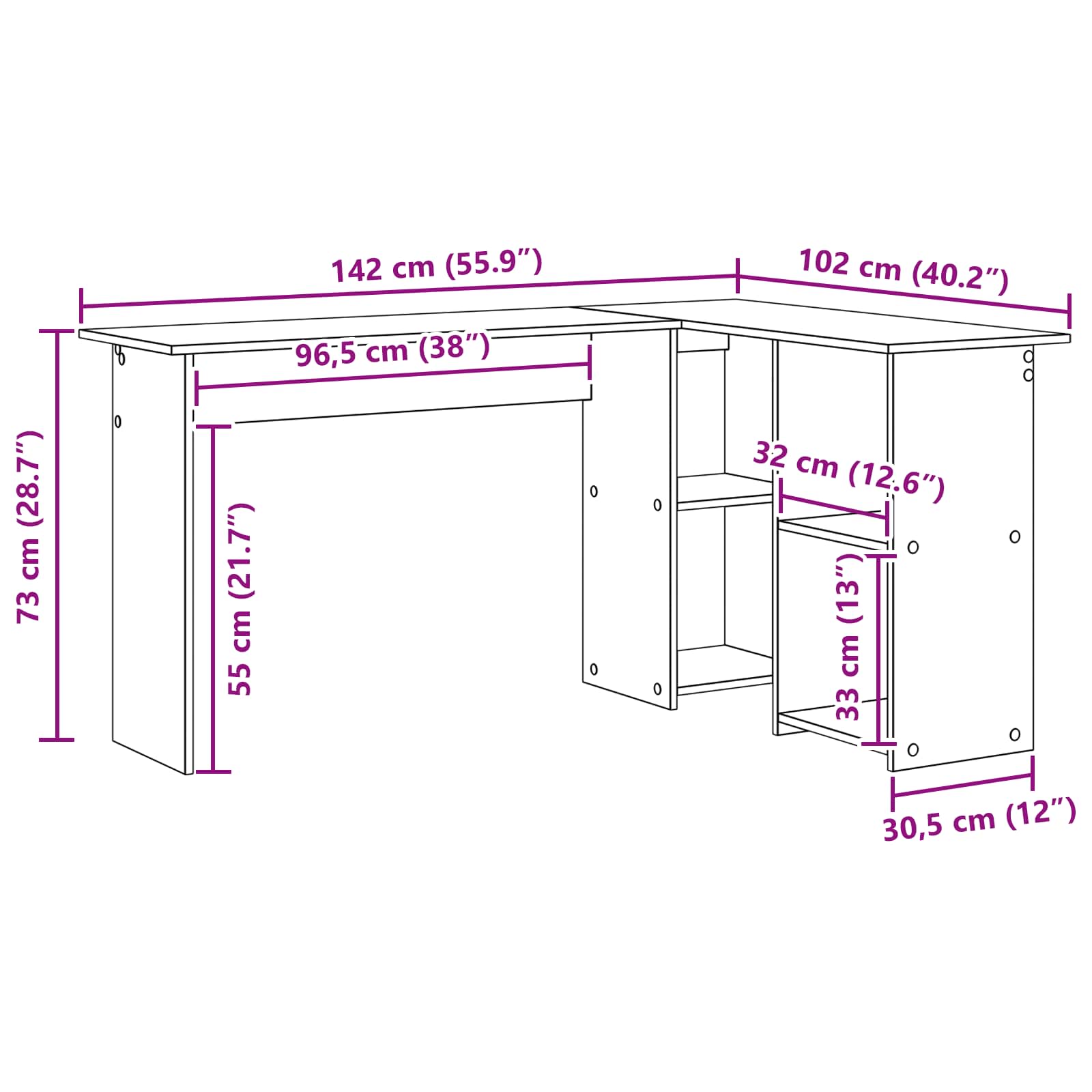 Scrivania con lo scaffale Rovere artigianale 142 x 102 x 73 cm | homemem39