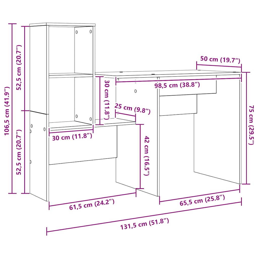 Scrivania Rovere Sonoma 131,5 x 50 x 106,5 cm Legno multistrato