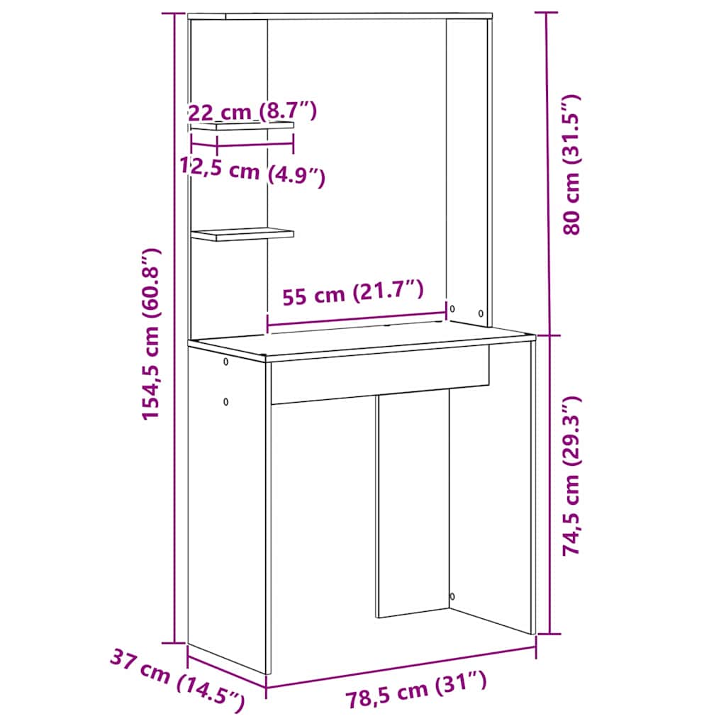 Scrivania Grigio Sonoma 78,5 x 37 x 154,5 cm Legno multistrato