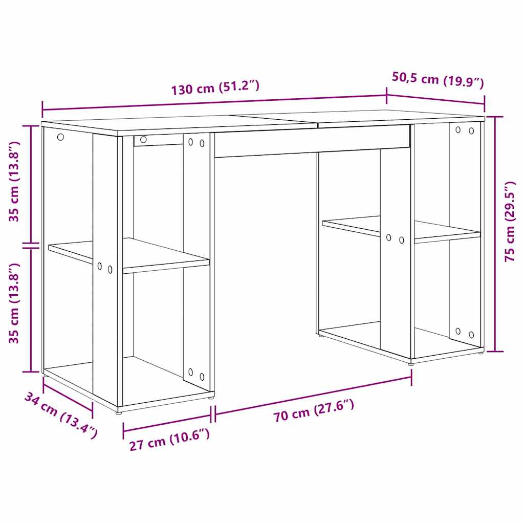 Scrivania Grigio Sonoma 130 x 50.5 x 75 cm Legno multistrato
