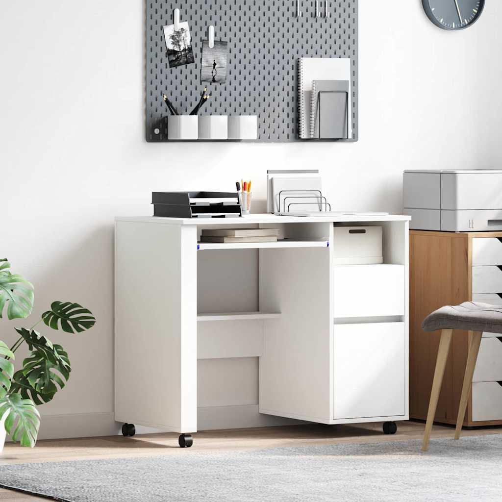 Scrivania con Ruote Bianco 91 x 50 x 77 cm Legno multistrato