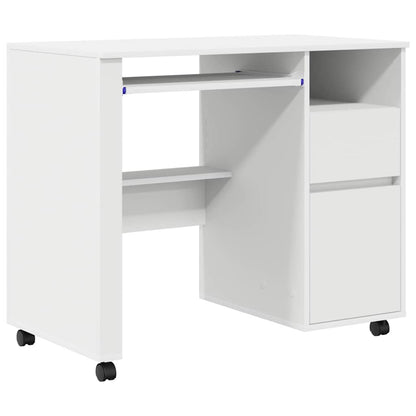 Scrivania con Ruote Bianco 91 x 50 x 77 cm Legno multistrato