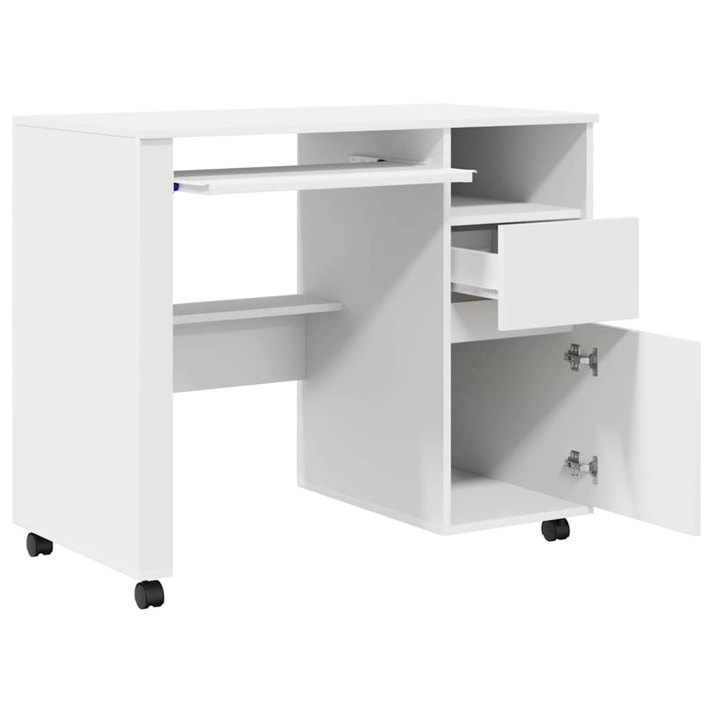 Scrivania con Ruote Bianco 91 x 50 x 77 cm Legno multistrato