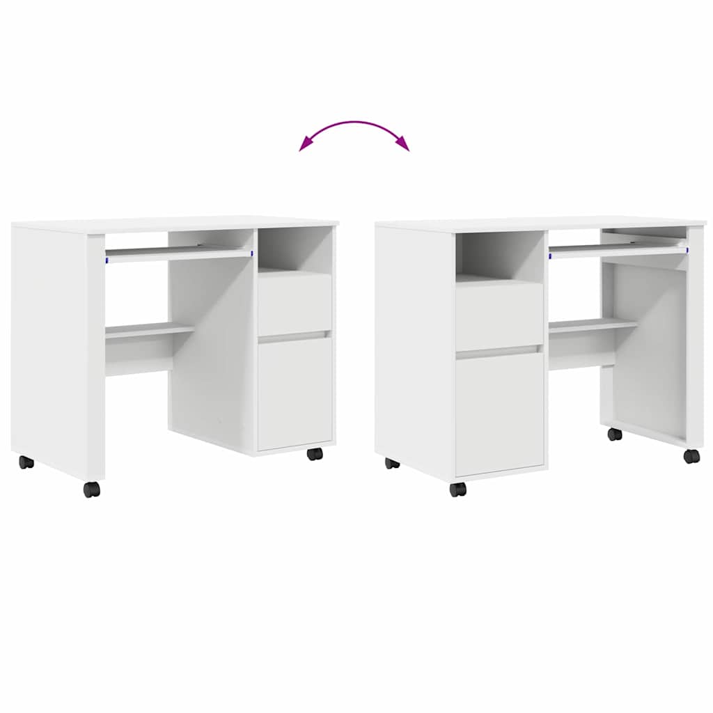Scrivania con Ruote Bianco Legno ingegnerizzato 91 x 50 x 77 cm