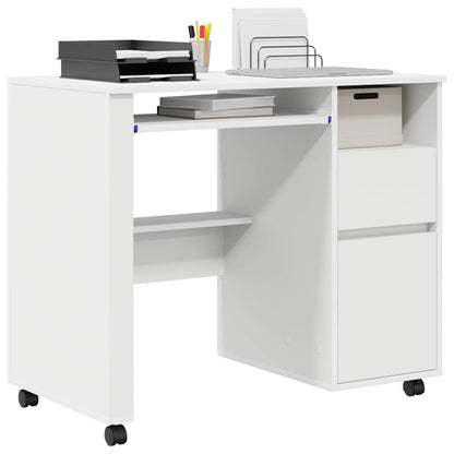 Scrivania con Ruote Bianco 91 x 50 x 77 cm Legno multistrato