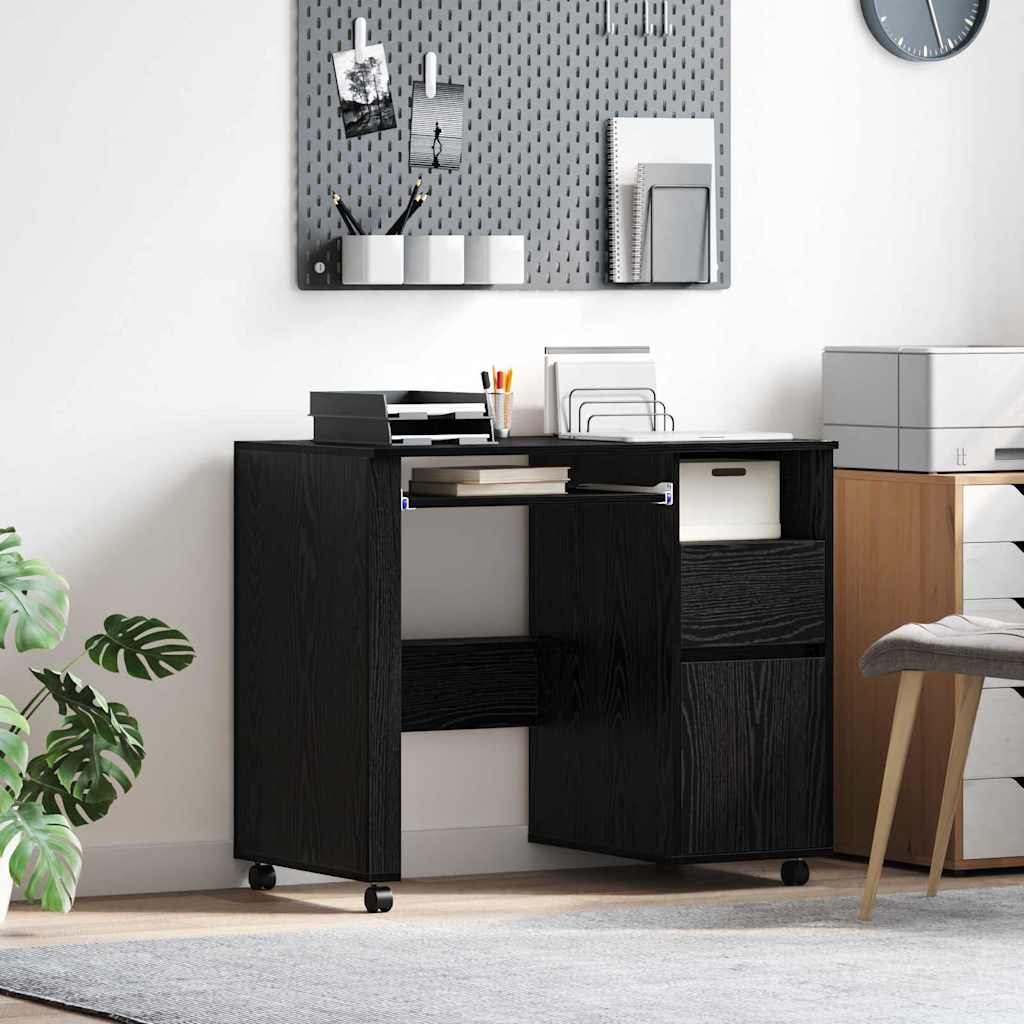 Scrivania con Ruote con cassetto Rovere Nero 91 x 50 x 77 cm