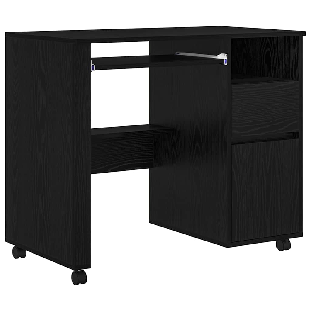 Scrivania con Ruote con cassetto Rovere Nero 91 x 50 x 77 cm | homemem39