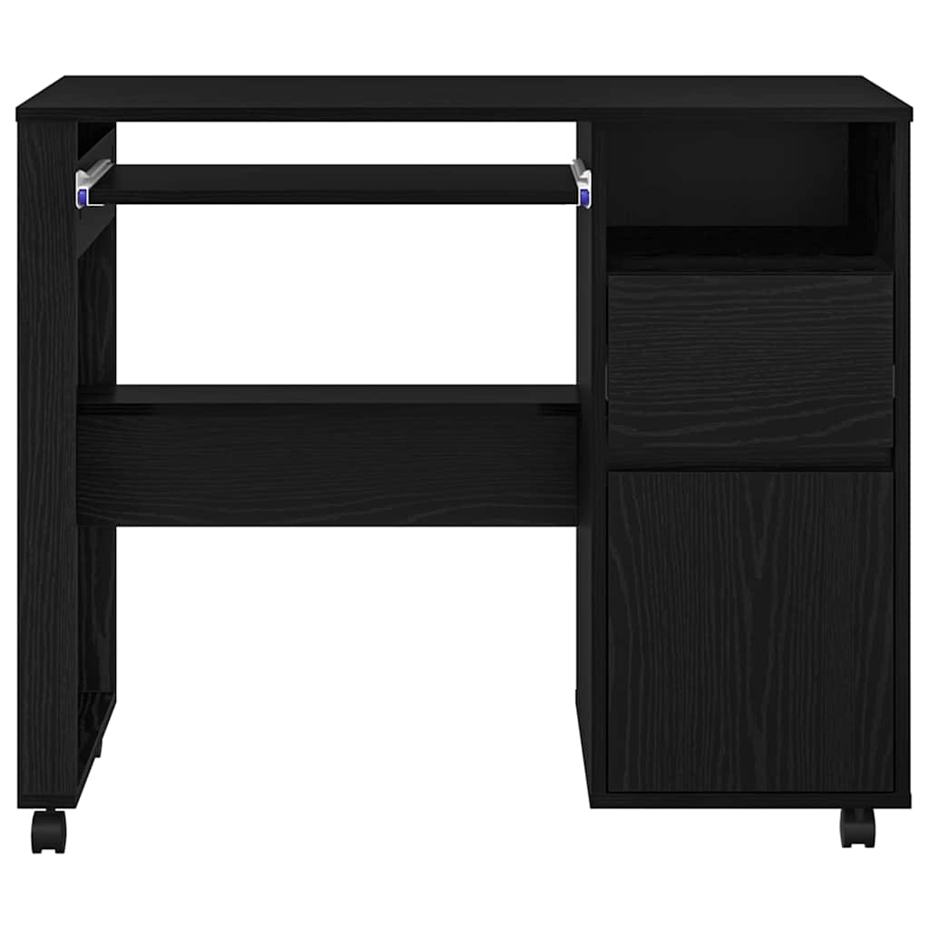 Scrivania con Ruote con cassetto Rovere Nero 91 x 50 x 77 cm | homemem39
