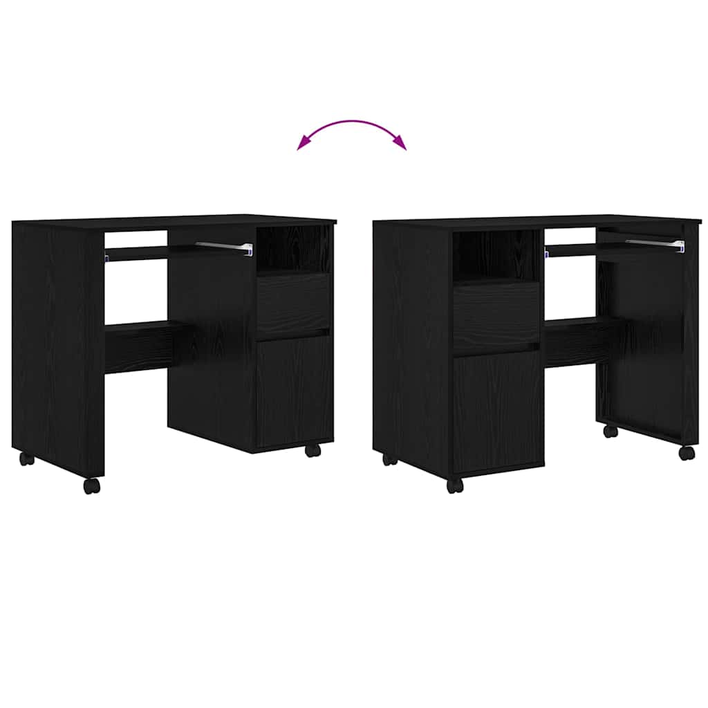 Scrivania con Ruote con cassetto Rovere Nero 91 x 50 x 77 cm | homemem39