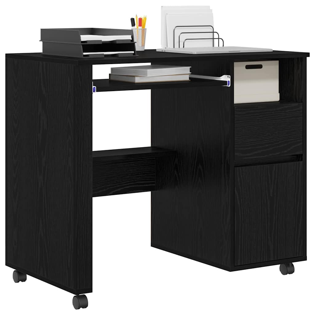 Scrivania con Ruote con cassetto Rovere Nero 91 x 50 x 77 cm | homemem39