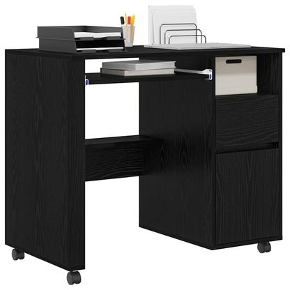 Scrivania con Ruote con cassetto Rovere Nero 91 x 50 x 77 cm | homemem39