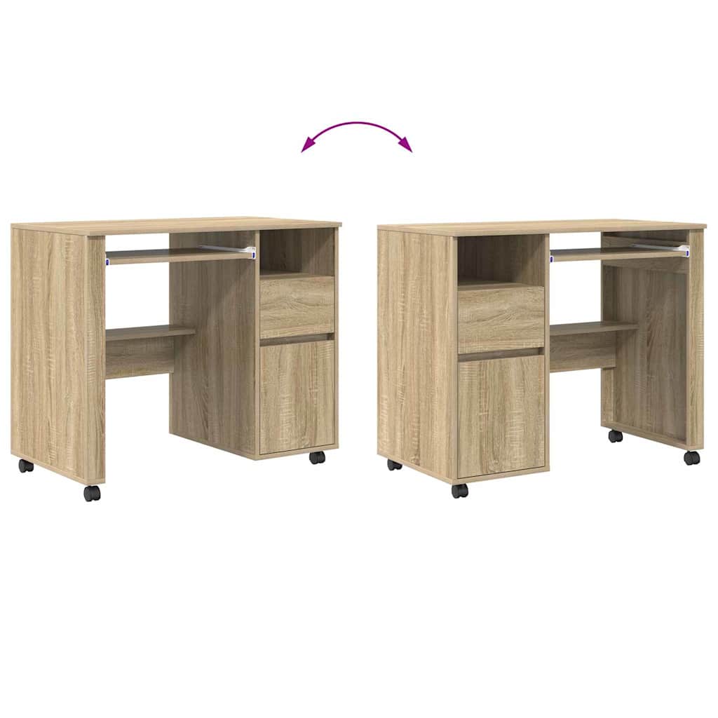 Scrivania con Ruote con cassetto Rovere Sonoma 91 x 50 x 77 cm