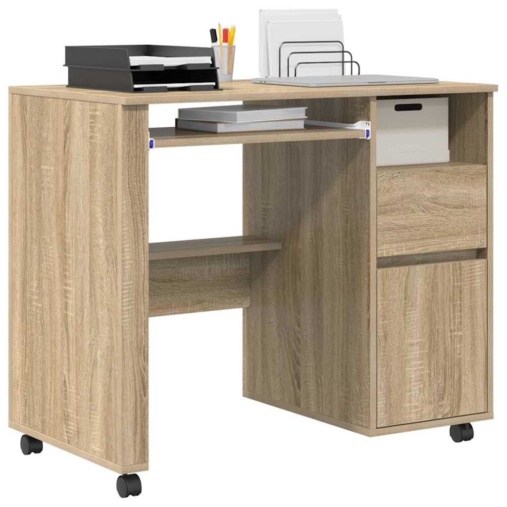 Scrivania con Ruote con cassetto Rovere Sonoma 91 x 50 x 77 cm