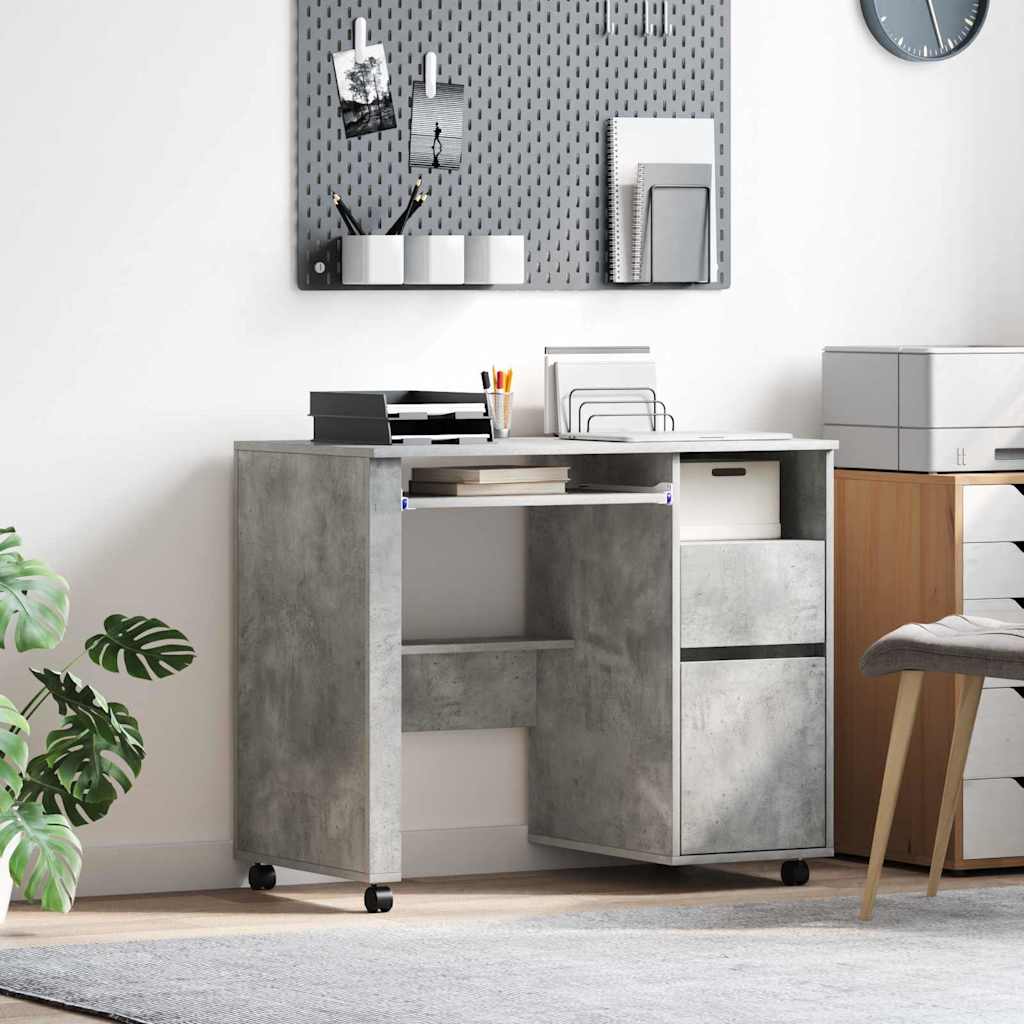 Scrivania con Ruote con cassetto Grigio cemento 91 x 50 x 77 cm