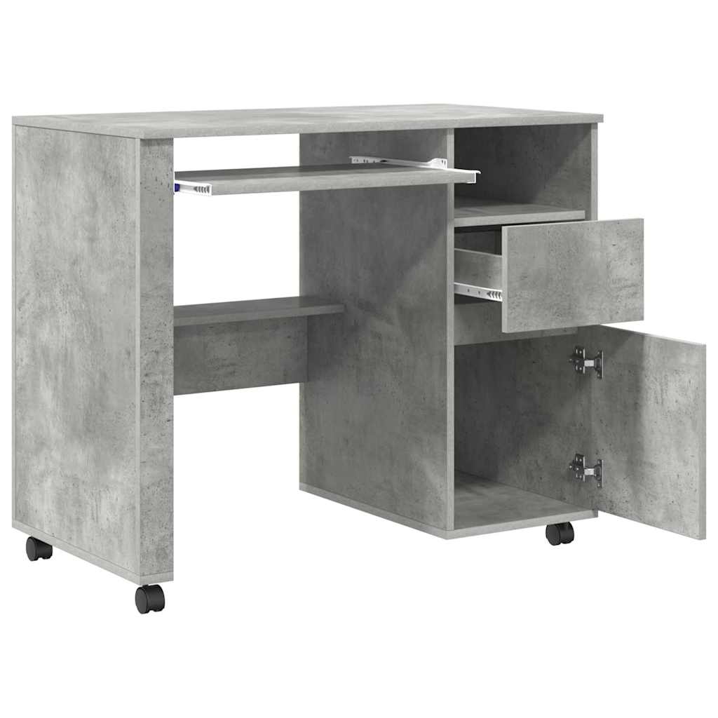 Scrivania con Ruote con cassetto Grigio cemento 91 x 50 x 77 cm