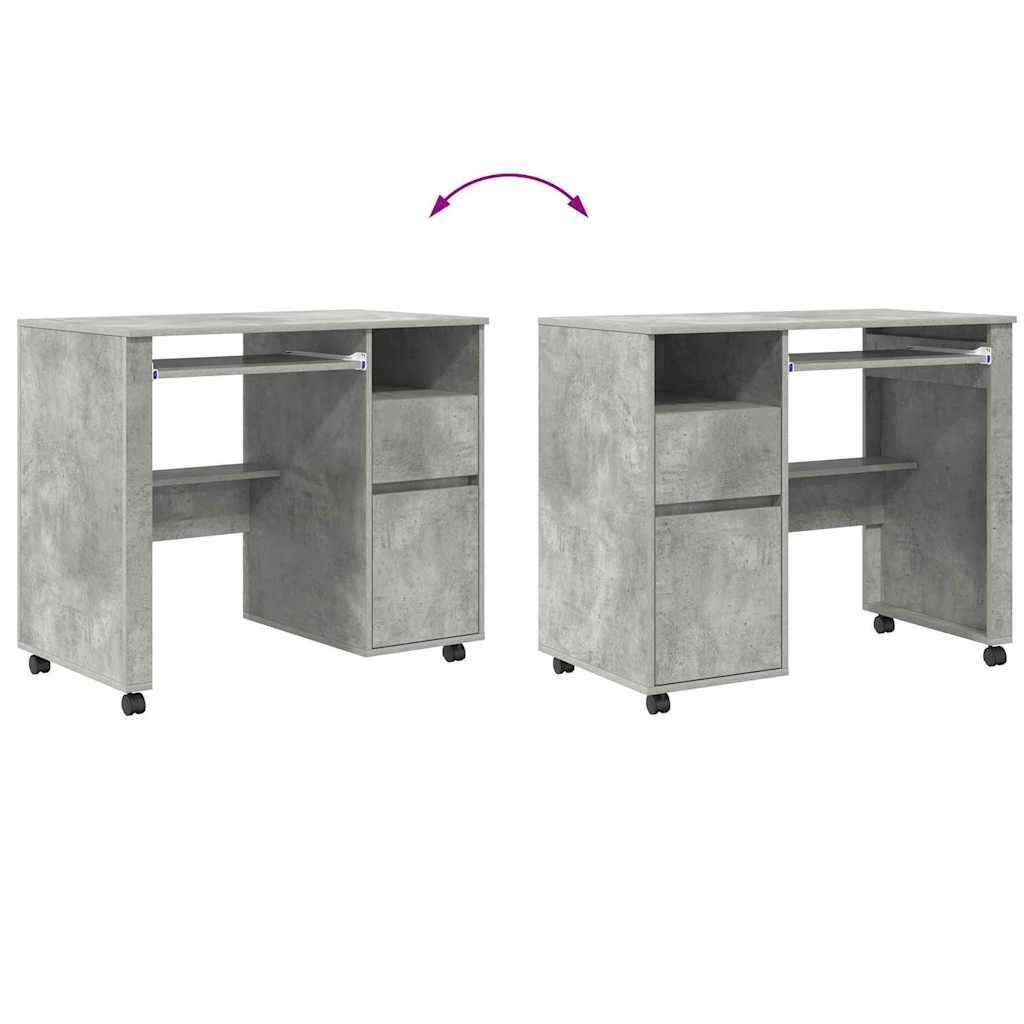 Scrivania con Ruote con cassetto Grigio cemento 91 x 50 x 77 cm