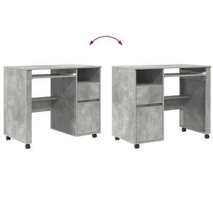 Scrivania con Ruote con cassetto Grigio cemento 91 x 50 x 77 cm